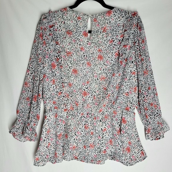 NWT Cato Est.1946 Womens Blouse Cheetah Floral Print Peplum Dolman Sleeve 14/16W - Picture 7 of 11